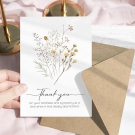 Watercolor Boho Wildflower Bereavement Thank You Cards for Funeral